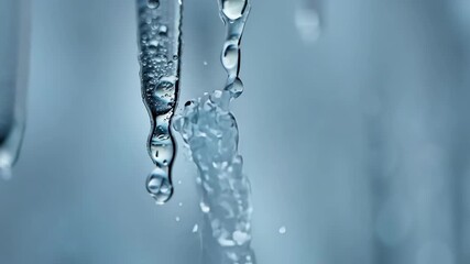 Poster - Slowmotion footage of icicles rapidly melting and dripping water creating a symphony of small splashes as they hit the ground.