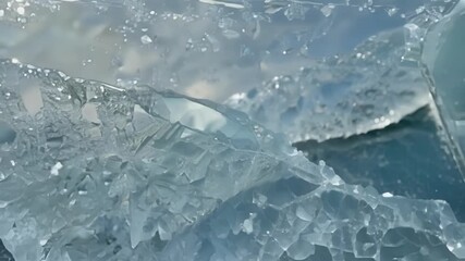 Aufkleber - A closeup of a frozen puddle with fascinating ice crystal formations creating an abstract and artistic pattern.