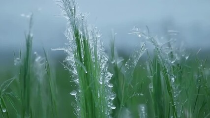Aufkleber - As the camera pans across a field of frozen grass we see the stunning contrast between the green grass and the icy white coating a symbol of the harsh winter weather.