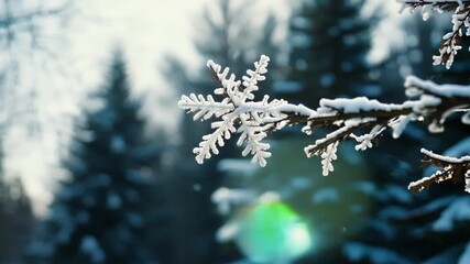 Poster - A closeup of a tree branch covered in powdery snow and creating a contrasting image against the dark branches of neighboring trees.