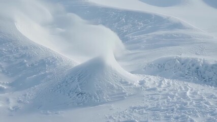 Aufkleber - The power of the wind is captured in this closeup as it carves deep valleys and sharp edges into the snow drifts creating a rugged and textured landscape.