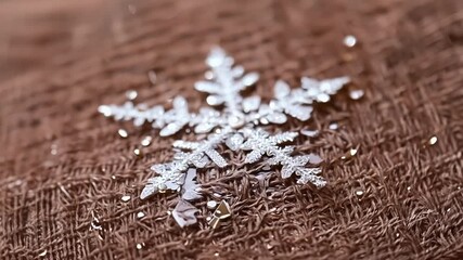 Aufkleber - A macro shot of a snowflake slowly melting into a warm woven fabric leaving behind a slight dampness.