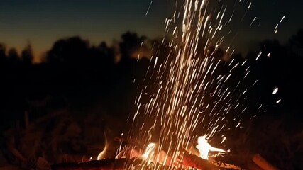 Aufkleber - Small sparks dance and weave a the campfire embers creating a mesmerizing display of red and gold against the dark night sky.