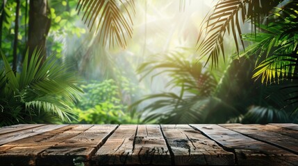 Canvas Print - Table with tropical jungle background for advertising products.