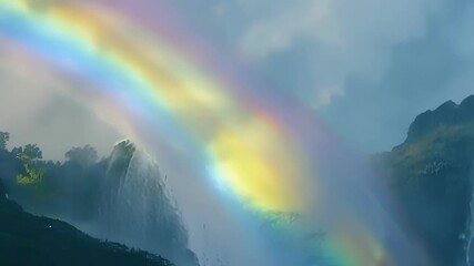 Poster - Small rainbows appear in the mist as the waterfalls spray catches the light and transforms into a beautiful spectacle.
