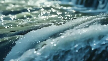 Aufkleber - The camera captures the rapid movement of water as it cascades down a small waterfall creating a mesmerizing closeup view.