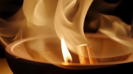 Aufkleber - Closeup of a bowl filled with burning incense cones showcasing the fragrant smoke rising from each one in a beautiful and mesmerizing display.