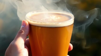 Poster - The camera lingers on a cup of hot cider capturing the thick rolling steam rising from the drink as it warms the hands of the person holding it.