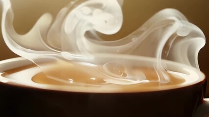 Leinwandbilder - The camera focuses on a cup of herbal tea capturing the mesmerizing movements of steam as it dances above the surface.