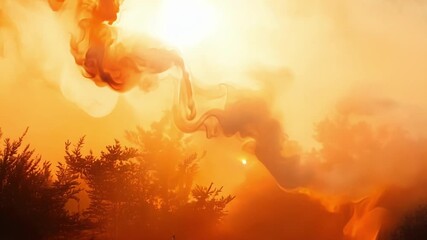 Aufkleber - The vibrant orange glow of the sunlight filtering through the smoke creating a warm and captivating scene.