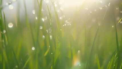 Aufkleber - A closeup view of a patch of grass after rainfall reveals a carpet of vibrant greens each blade standing tall and proud with its coat of fresh rain.