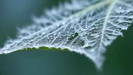 Aufkleber - Close up of a leaf with intricate delicate frost crystals forming on its edges resembling delicate lace.