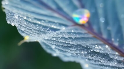 Poster - The closeup view of a frostcovered leaf with each individual ice crystal sparkling like a diamond.