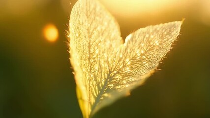 Poster - A macro shot of a leaf with tiny hairs catching the sunlight and giving it an ethereal glow.
