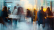 © ZattaVoga - group of people in a restaurant long exposure blurred tables in cafe gold atmospheric daylight, light blue