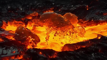 Poster - Fiery bubbles continuously emerge and collide in a hypnotic dance casting an otherworldly glow on the rippling surface of the molten lava.