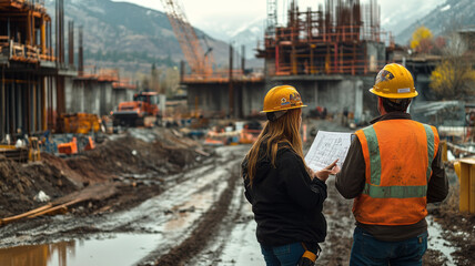 the activities of construction oversight specialists at a highway overpass construction site. generative ai