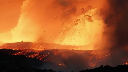 Aufkleber - A closeup of the volcanic activity with molten lava spewing and erupting from the surface creating s of bubbles and steam.