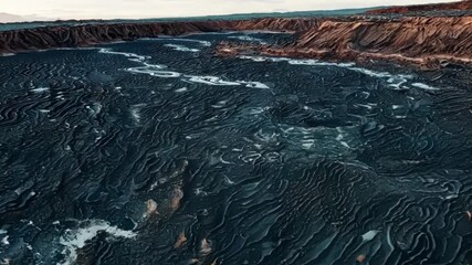 Aufkleber - A rocky surface covered in thick crusty layers of cooled lava the textures and patterns resembling a volcanic landscape frozen in time.