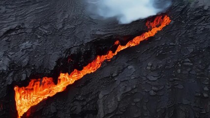 Aufkleber - A closer look at the lavas texture shows layers of hardened crust and flowing rivers of glowing molten rock.