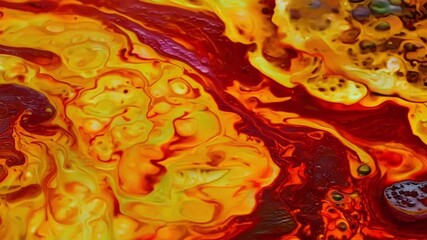 Aufkleber - In a closeup shot vibrant shades of red yellow and orange meld together as lava continues to flow and shift creating an everevolving collage of natural patterns and colors.