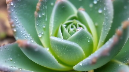 Wall Mural - A closeup of a succulent plant its plump leaves glistening with tiny droplets of water after a refreshing ra.