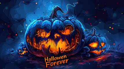 happy halloween decorative abstract background with dark black pumpkin in spooky night halloween for