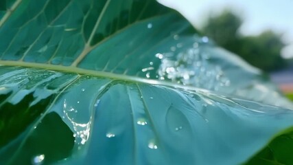 Aufkleber - An upclose view of a large sy leaf with a smooth glossy surface perfect for reflecting the surrounding environment.