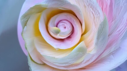 Aufkleber - The tightly packed layers of a bud forming a perfect spiral with shades of pastel colors peeking through the gaps.