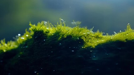 Poster - A closeup of a mosscovered stone reveals a variety of shades and textures from deep emerald greens to soft and feathery patches.
