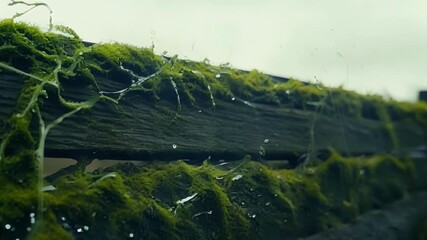 Aufkleber - Creeping tendrils of lime green moss cling to the rough edges of a decaying fence adding a touch of life to the weathered structure.