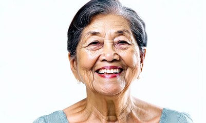 Sticker - Portrait of an asian senior woman smiling isolated on white background