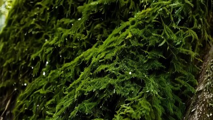 Aufkleber - The fuzzy tendrils of emerald green moss cascade down the side of a tree giving it a soft and whimsical appearance.