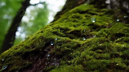 Poster - A closeup of a tree trunk reveals a stunning mosaic of multicolored moss with shades ranging from emerald green to deep purple.