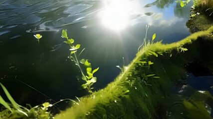 Aufkleber - Depicting the tranquil beauty of a mosscovered pond the footage captures the gentle movement of tiny ripples on the still water created by a passing breeze.