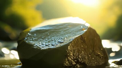 Aufkleber - A smooth river rock polished by flowing water glistening in the sunlight and emitting a calming serene energy.