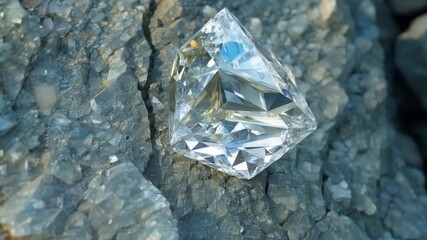 Poster - A macro shot of a single crystal protruding out of a boulder highlighting its unique shape and pattern.