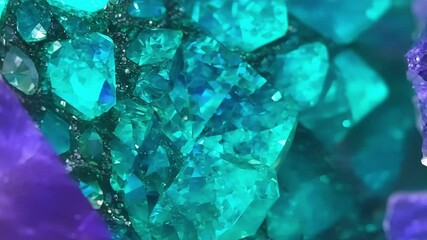 Aufkleber - A vivid teal and purple mineral deposit is revealed in extreme closeup showcasing the intricate patterns and textures of the unique crystals.