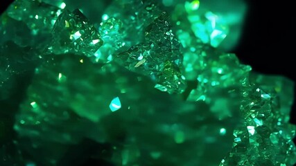 Aufkleber - Against a dark background a shimmering green mineral deposit is captured in extreme closeup showcasing its unique crystalline structures.