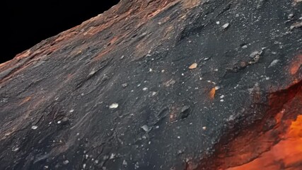 Aufkleber - As the camera moves along the surface of a volcanic rock we see its color and texture change from smooth and dark to course and grainy. This varied and unpredictable landscape