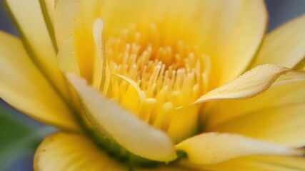 Poster - A closeup of a yellow flower its intricate details visible as it transforms from a tight bud to a full bloom.