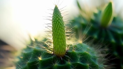 Poster - A bud on a cactus plant its sharp spines contrasting against the smooth texture of the green bud.