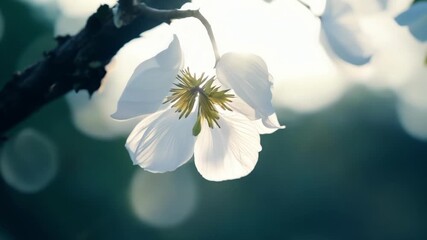 Aufkleber - A closeup of a of delicate cherry blossoms their pale pink petals creating a stunning contrast against the dark branches.
