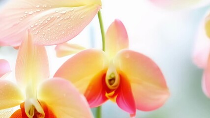 Poster - The delicate curves and contours of a peachcolored orchid bathed in soft diffused light.