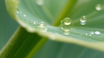 Aufkleber - A single droplet of dew hangs precariously on the tip of a lily petal reflecting the surrounding green leaves like a miniature mirror.