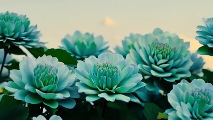 Poster - A of hydrangea flowers sways gently in the wind as the camera zooms out to reveal its full abundant beauty.