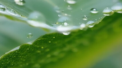 Aufkleber - Closeup of water droplets glistening on the surface of denselypacked emerald leaves after a heavy ra.