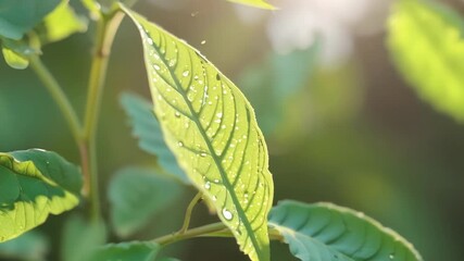 Poster - A closeup of a branch covered in young leaves each one delicately different and unique.