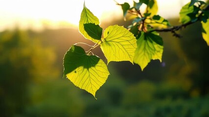 Aufkleber - A timelapse of a tree branch covered in fresh green leaves showcasing the rapid growth and transformation of nature.
