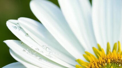 Aufkleber - A shallow depth of field shot of tiny water droplets adorning the intricate details of a white daisy highlighting each delicate petal.